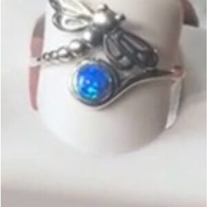 Elegant Sterling Silver dragonfly and Blue opal Gemstone Ring